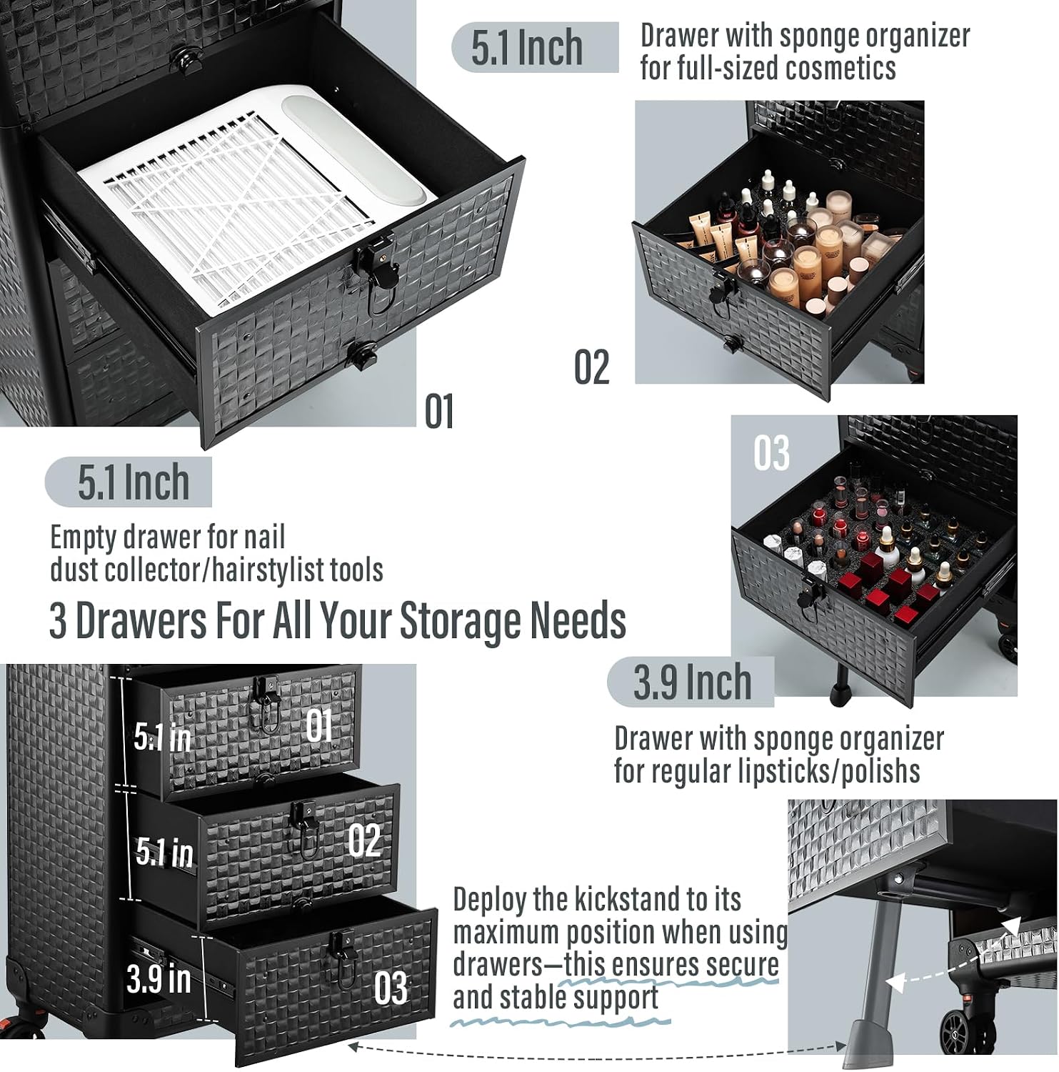 Rolling Salon Cart with 3 Draw - огляд і ціна Spa & Wellness Joule